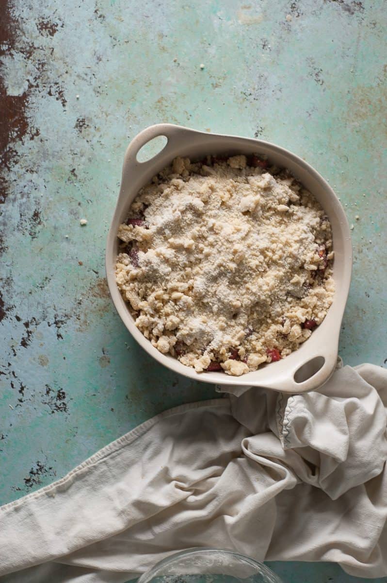 Unbaked rhubarb crumble