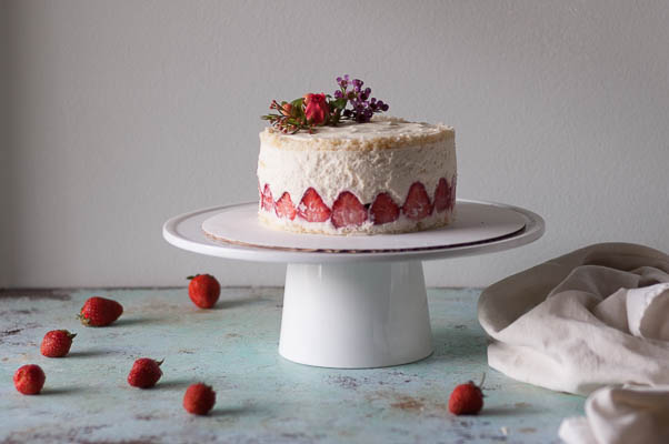 Strawberry Fraisier with Lillet Chiffon Cake and Vanilla Bean Pastry Cream. A dessert for strawberry season. From Blossom to Stem | Because Delicious | www.blossomtostem.net