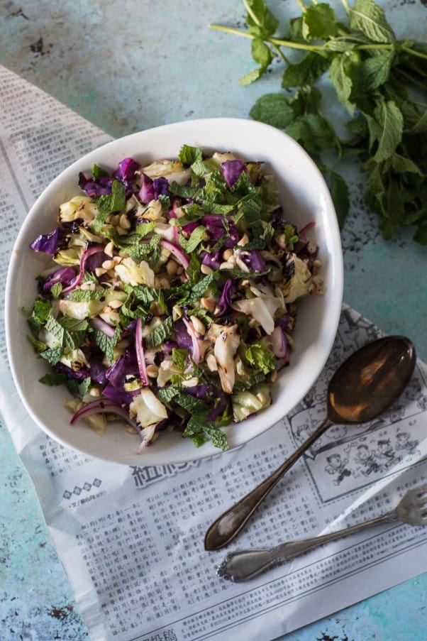 Grilled Cabbage Salad with Peanuts and Mint. Charred cabbage tossed in a Vietnamese sauce, showered with peanuts and mint. The perfect side for your next cookout. Gluten free. From Blossom to Stem | Because Delicious | www.blossomtostem.net