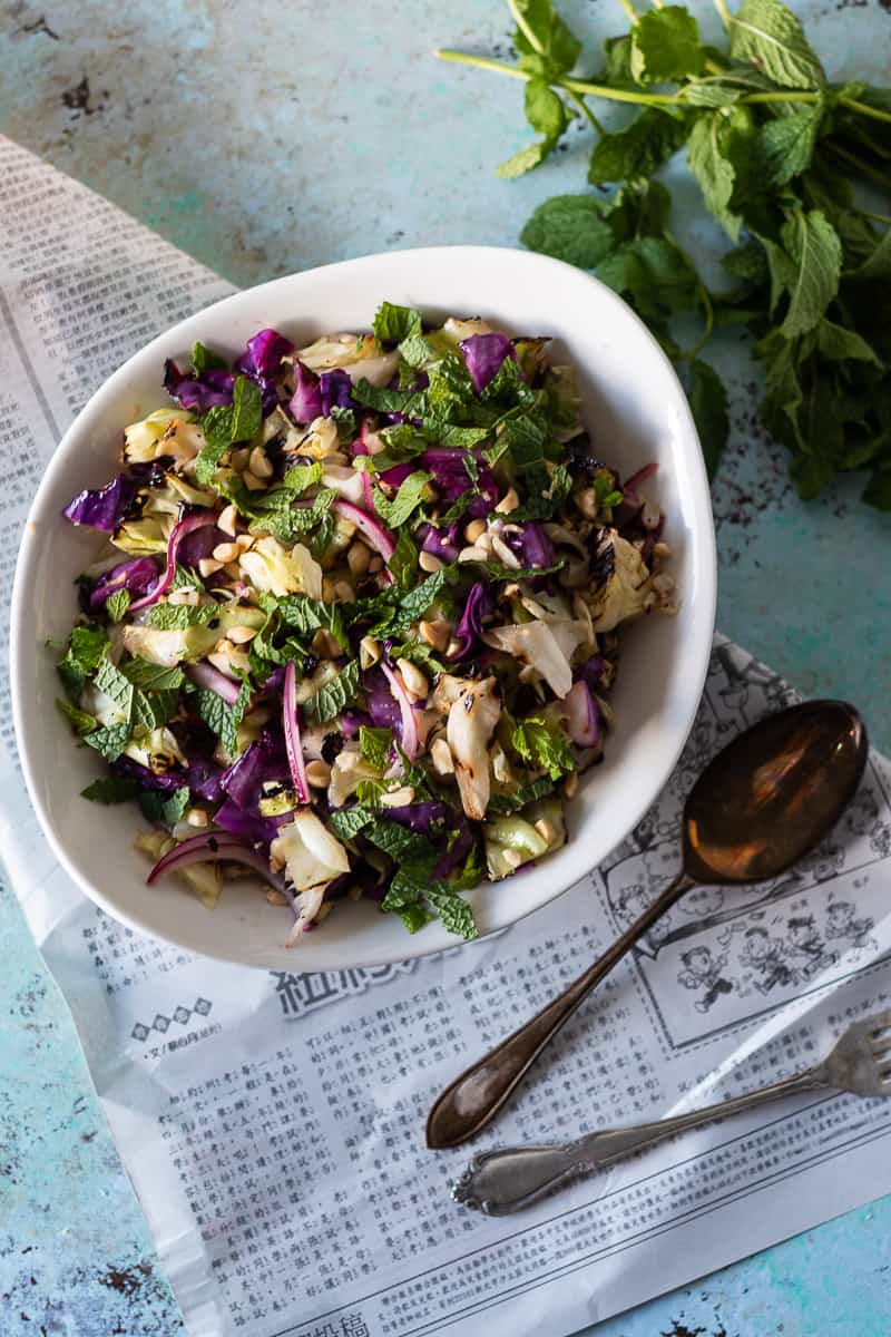 Grilled Cabbage Salad with Peanuts and Mint