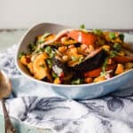 Chile-lime squash and chickpea salad in a blue bowl