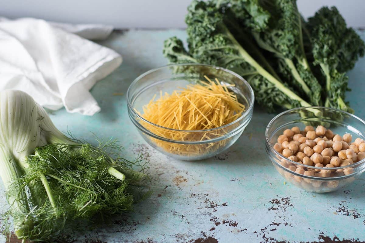 Fennel, pasta, kale, chickpeas