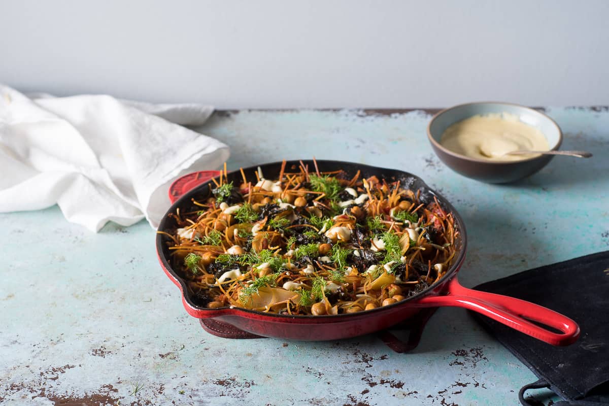 Fideos with Fennel, Chickpeas, and Kale