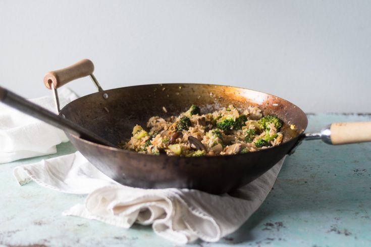 Kimchi Fried Rice with Broccoli and Mushrooms
