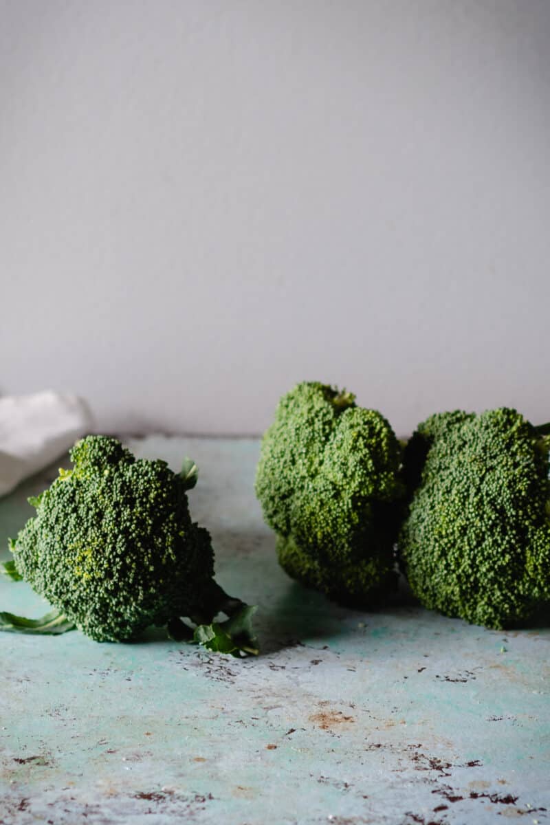 Broccoli stalks on a counter