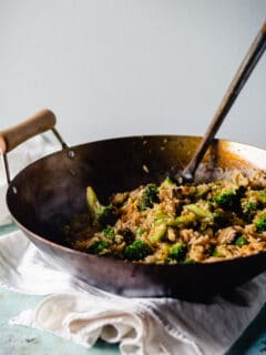 Kimchi fried rice in a wok