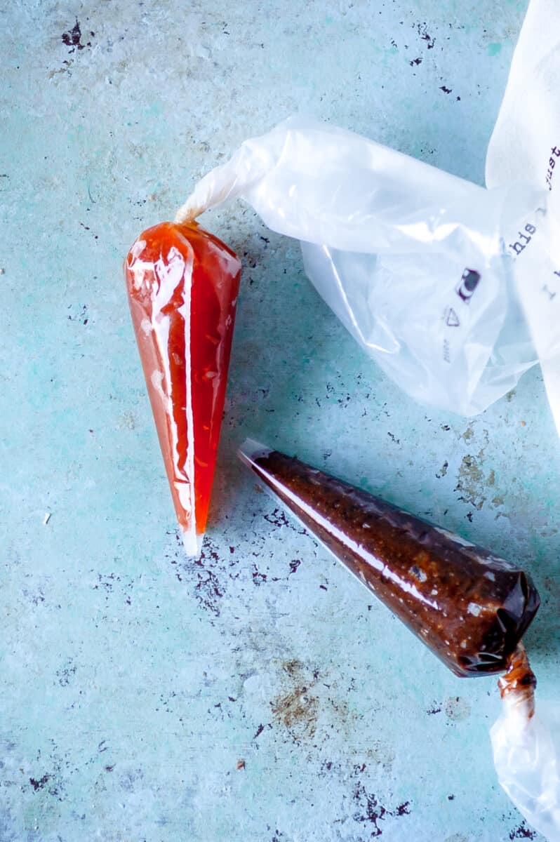 Apricot and prune filling in pastry bags