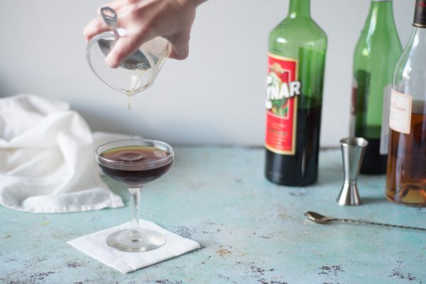 The Popinjay, a cocktail with Cynar, Cognac, and Punt e Mes. From Blossom to Stem | www.blossomtostem.net