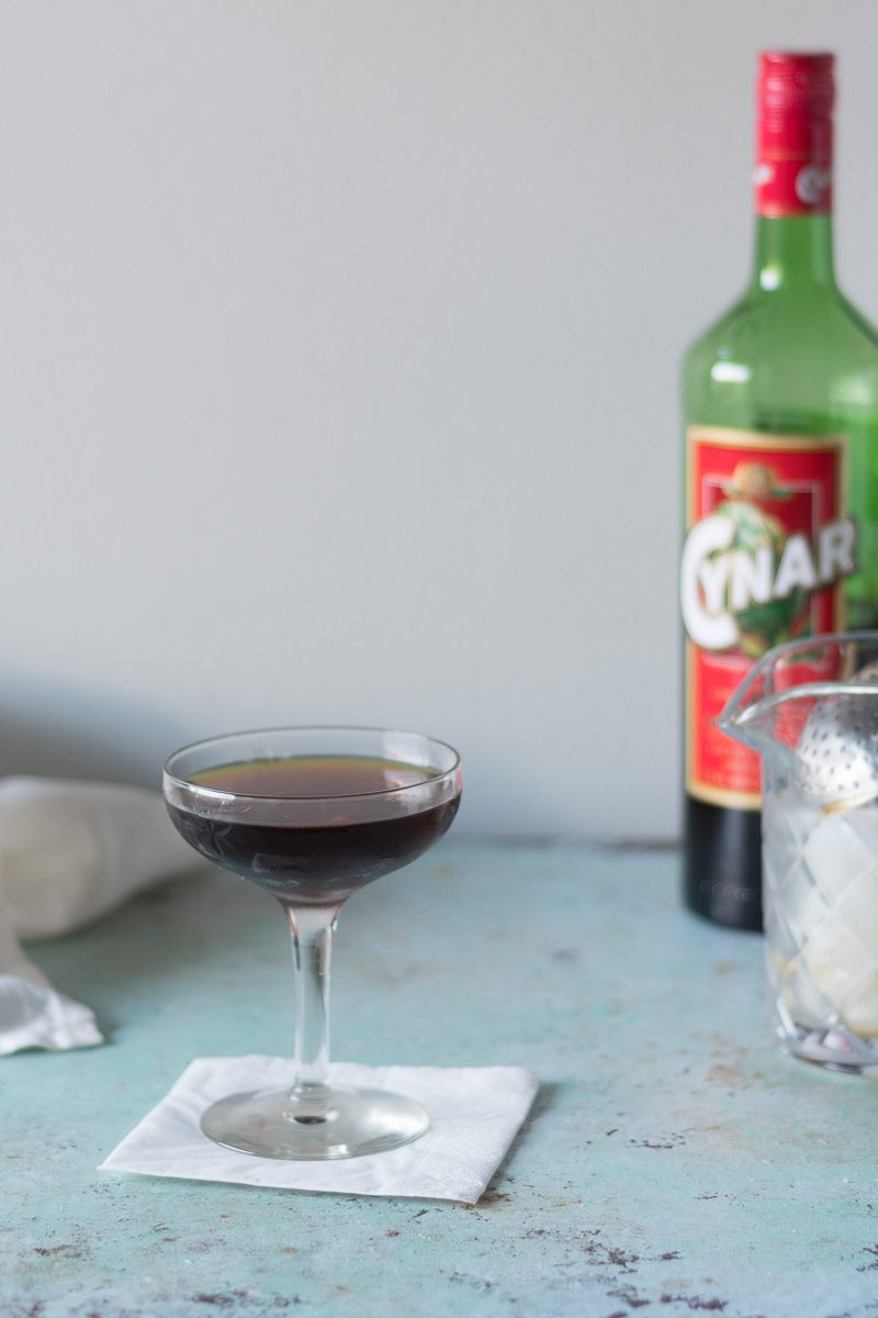 The Popinjay, a cocktail with Cynar, Cognac, and Punt e Mes. From Blossom to Stem | www.blossomtostem.net