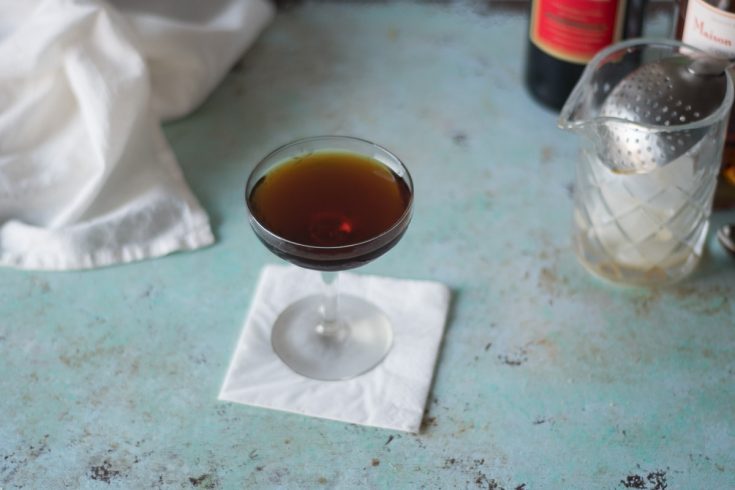 The Popinjay, a cocktail with Cynar, Cognac, and Punt e Mes. From Blossom to Stem | www.blossomtostem.net