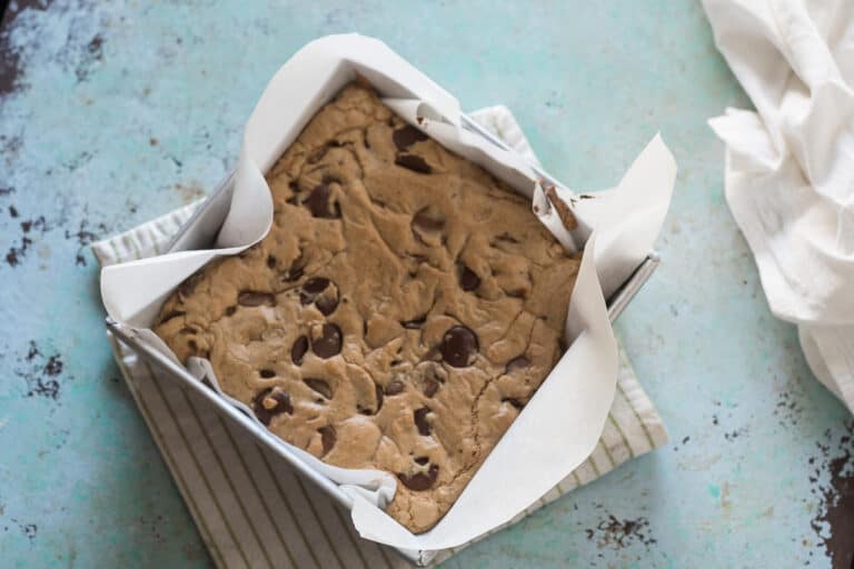 Blondies in a baking pan