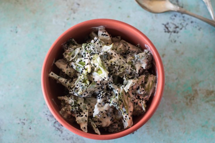 Charred Broccoli with Harissa Yogurt Sauce and Nigella Seeds. From Blossom to Stem | www.blossomtostem.net