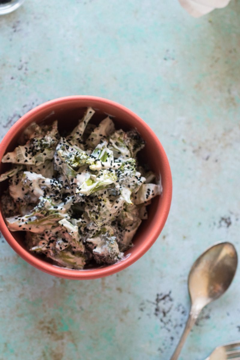 Charred Broccoli with Harissa Yogurt Sauce and Nigella Seeds. From Blossom to Stem | www.blossomtostem.net