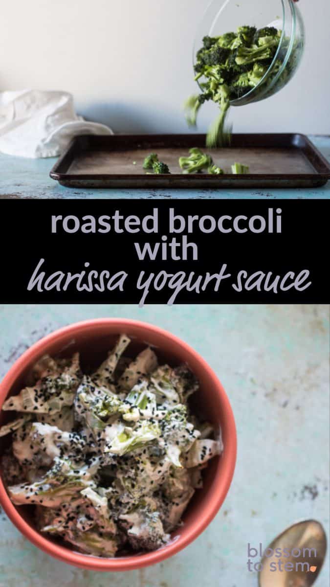 Roasted Broccoli with Harissa Yogurt Sauce