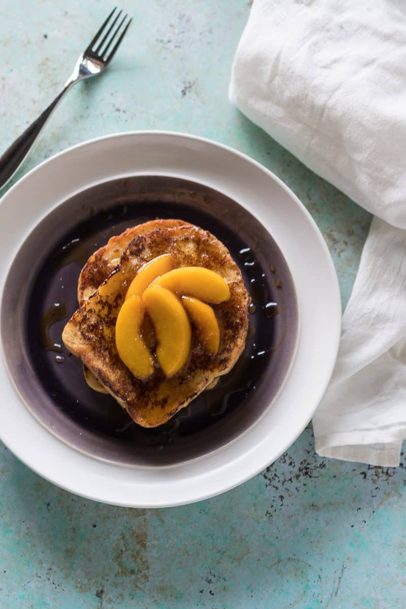 Buttermilk French Toast with Maple Glazed Peaches. From Blossom to Stem | www.blossomtostem.net