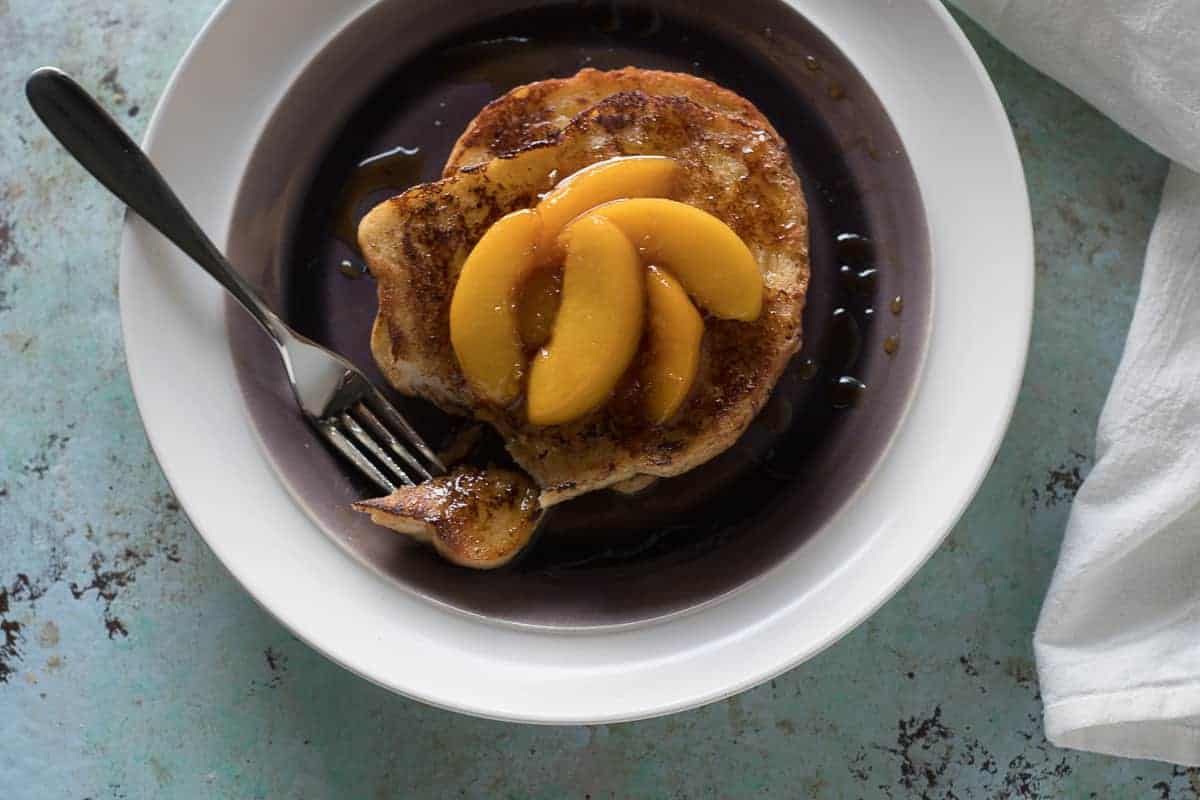 Buttermilk French Toast with Maple Glazed Peaches. From Blossom to Stem | www.blossomtostem.net