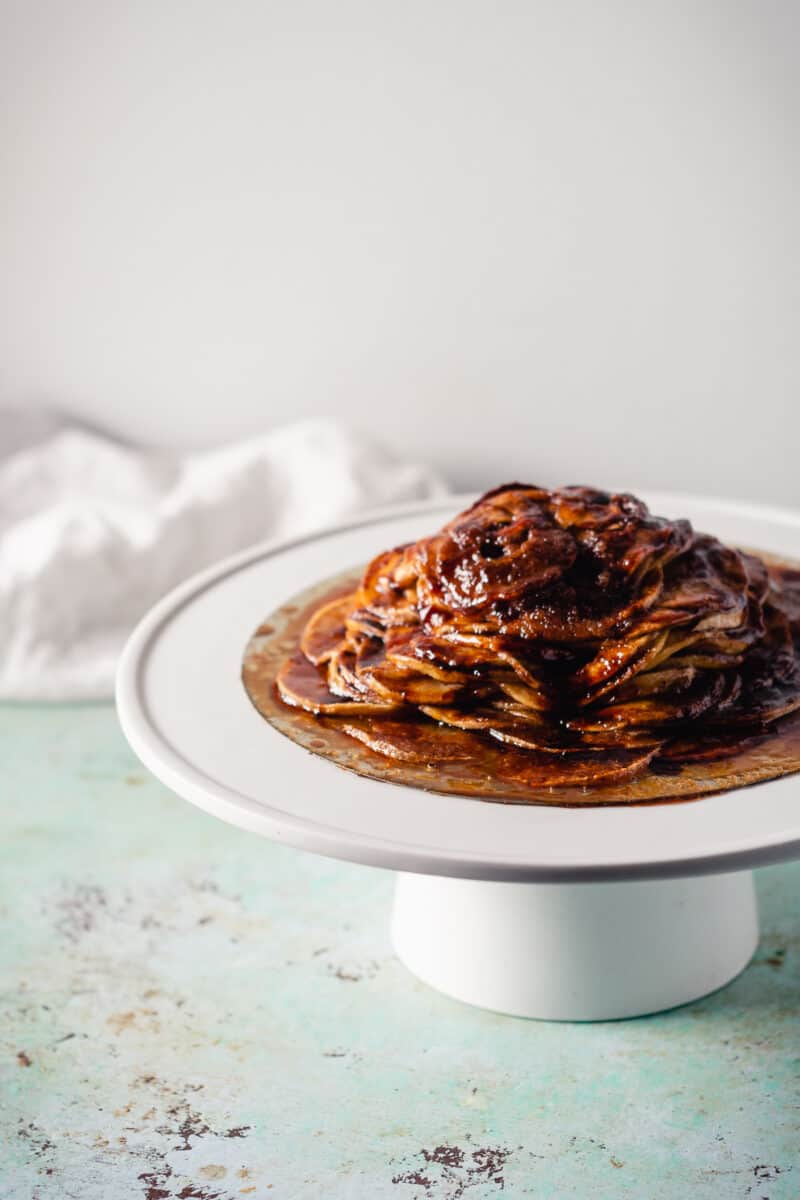 Apple Beehive on a white cake stand