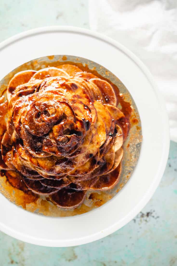 Apple Beehive on a cake stand overhead view