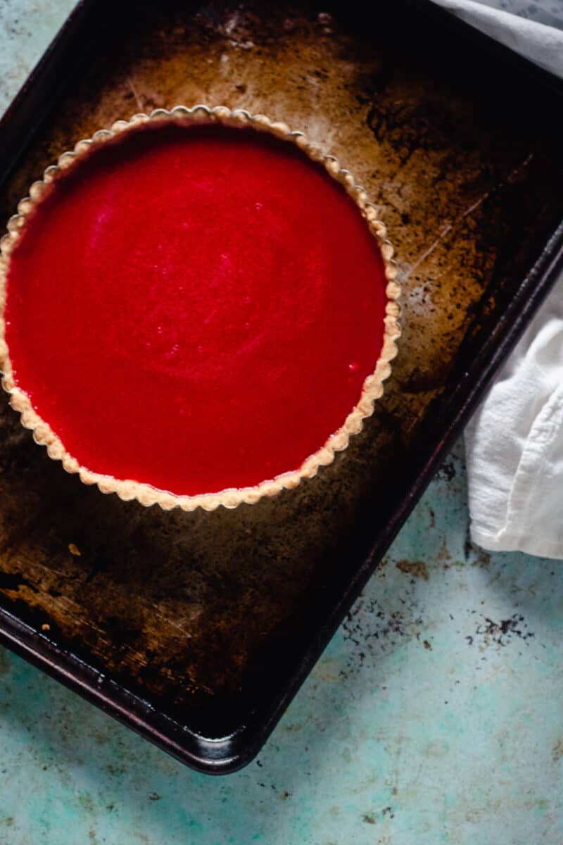 Cranberry Curd Tart on a sheet pan