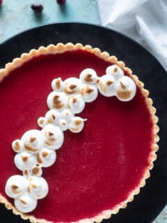 Cranberry Curd Tart with Toasted Meringe overhead shot