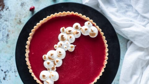 Cranberry Curd Tart with Toasted Meringe overhead shot
