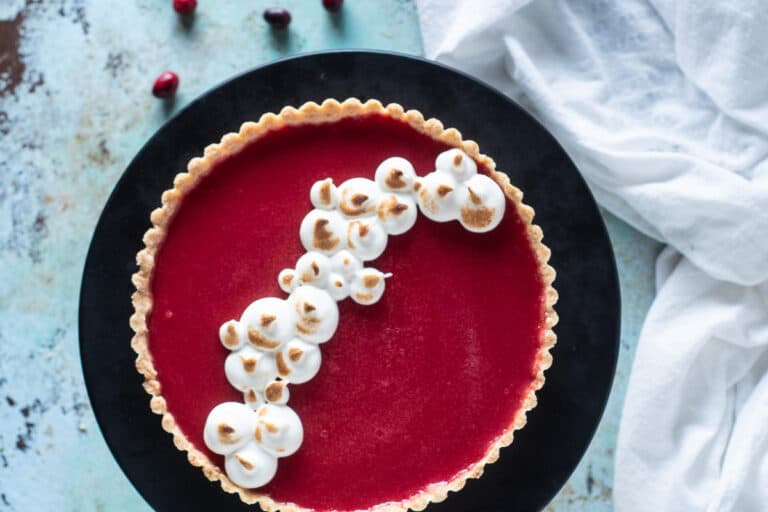 Cranberry Curd Tart with Toasted Meringe overhead shot