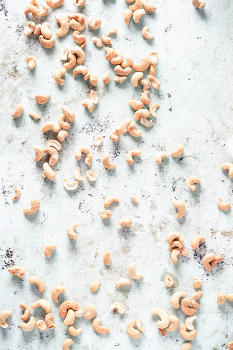 Cashews scattered on a table