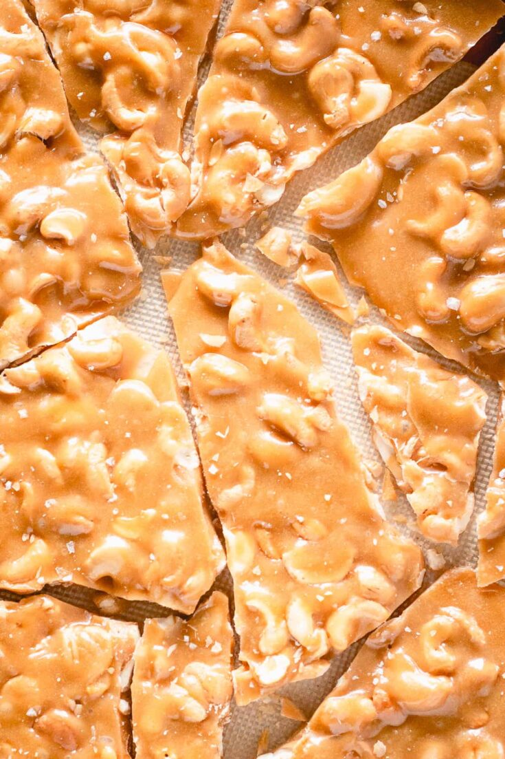 Cashew Brittle pieces up close