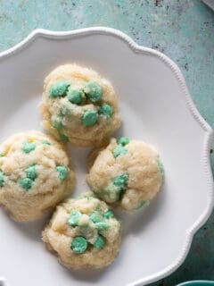 Mint chip cookies on a white plate