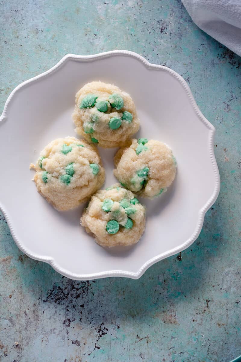 Mint chip cookies on a white plate