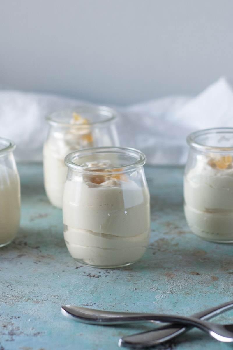Meyer Lemon Ginger Mousse. A luscious pale yellow mousse with sharp meyer lemon and ginger flavor. (Easy to adapt to your favorite flavors.) #lemondesserts #meyerlemons #glutenfree #mousse