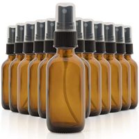Set of 12, 2oz Amber Glass Spray Bottles for Essential Oils - with Fine Mist Sprayers - Made in the USA