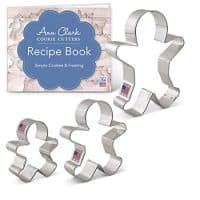 Gingerbread Man/Men Cookie Cutter Set with Recipe Book - 3 Piece - 2.875", 3.75", 5" - Ann Clark Cookie Cutters - USA Made Steel