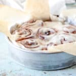 Coffee cardamom morning buns topped with creme fraiche icing