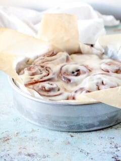 Coffee cardamom morning buns topped with creme fraiche icing