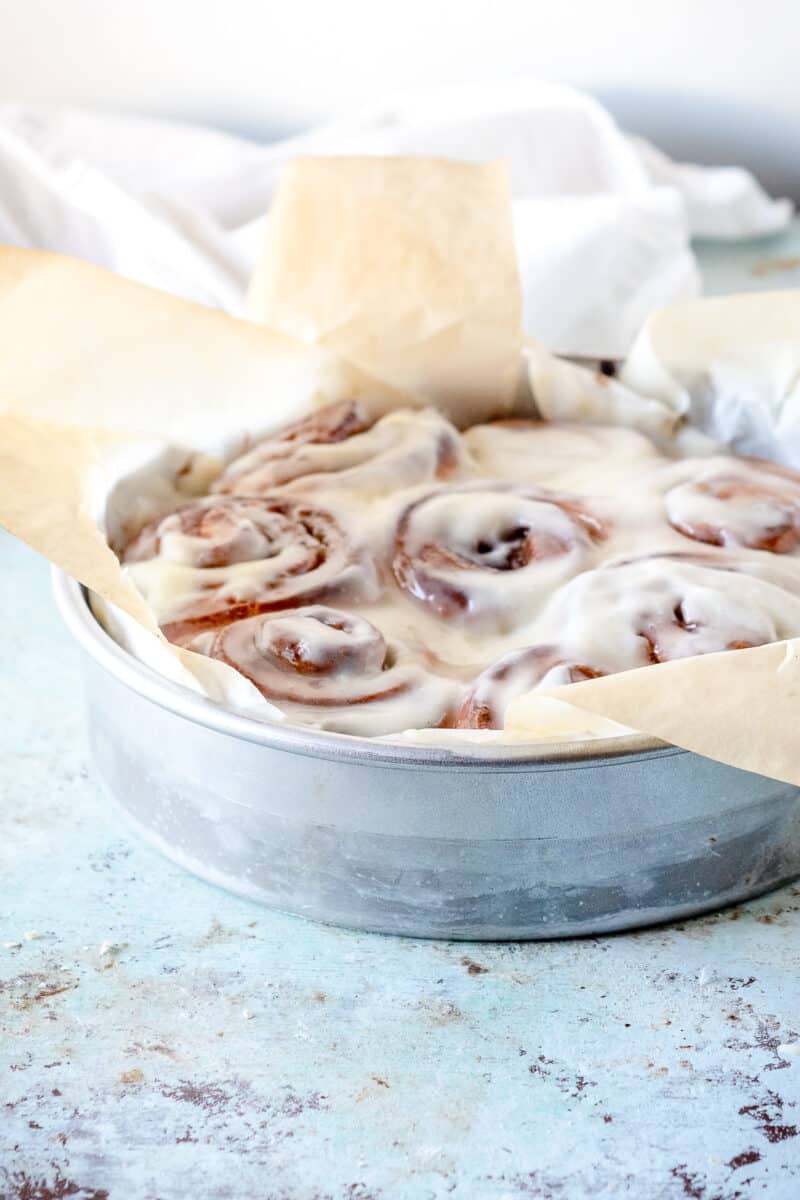 Coffee cardamom morning buns topped with creme fraiche icing