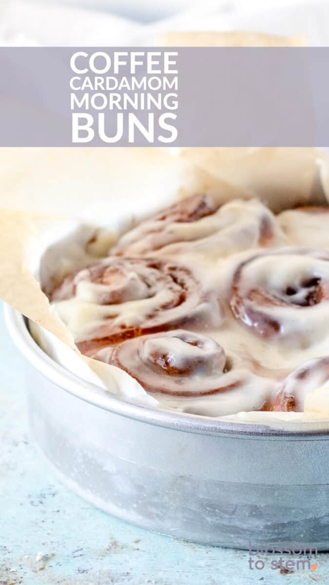 Coffee Cardamom Morning Buns in a round cake pan