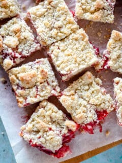 Strawberry Crumb Bars sliced, up close