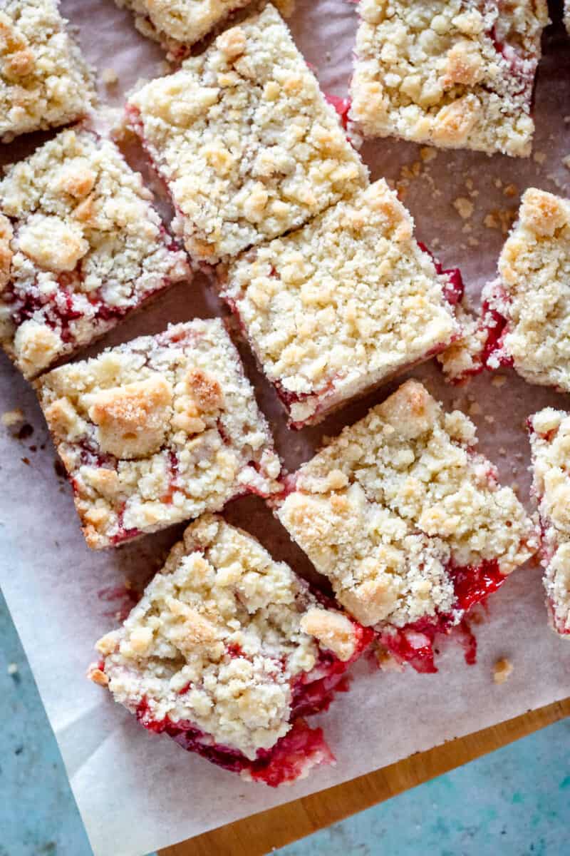 Strawberry Crumb Bars sliced, up close