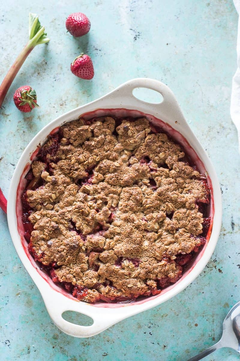 Strawberry Rhubarb Crisp with Oat Flour and Oats