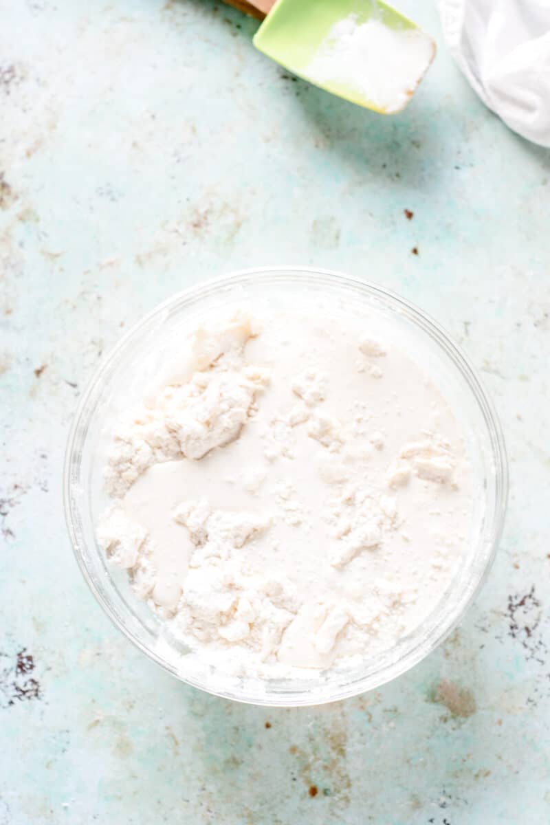 Shortcake batter in a mixing bowl