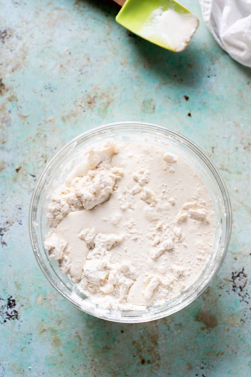 Cream poured over flour and butter mixture
