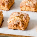 Buttermilk Biscuits on a baking sheet, close up