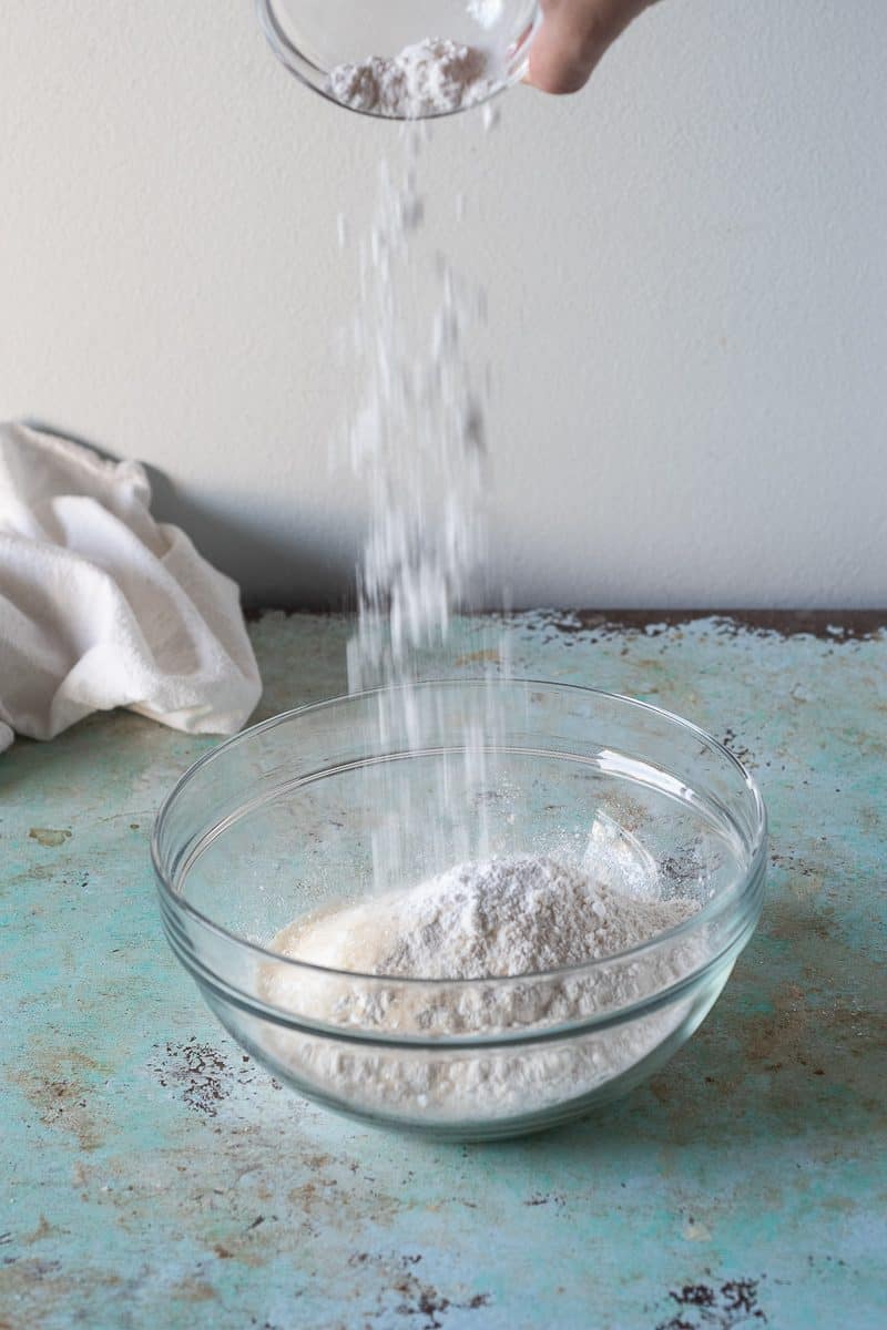 Adding baking powder to flour