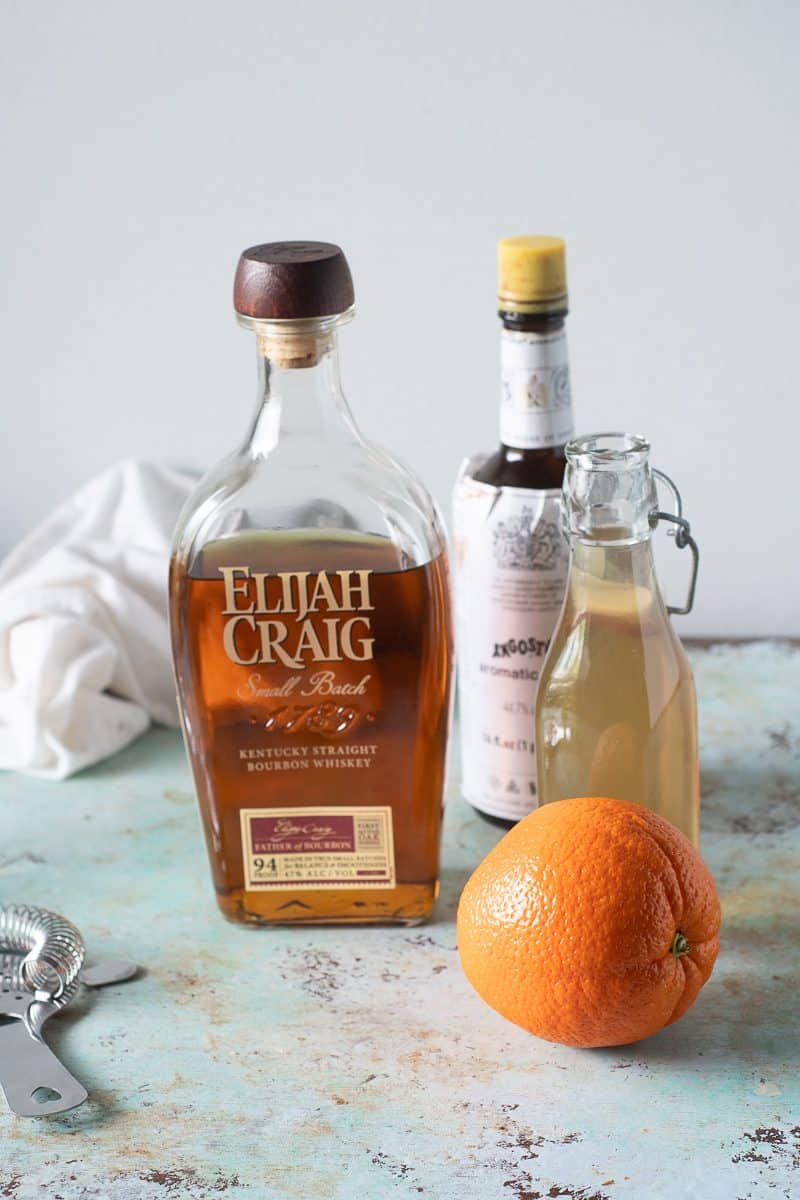 Bourbon, bitters, simple syrup, orange peel