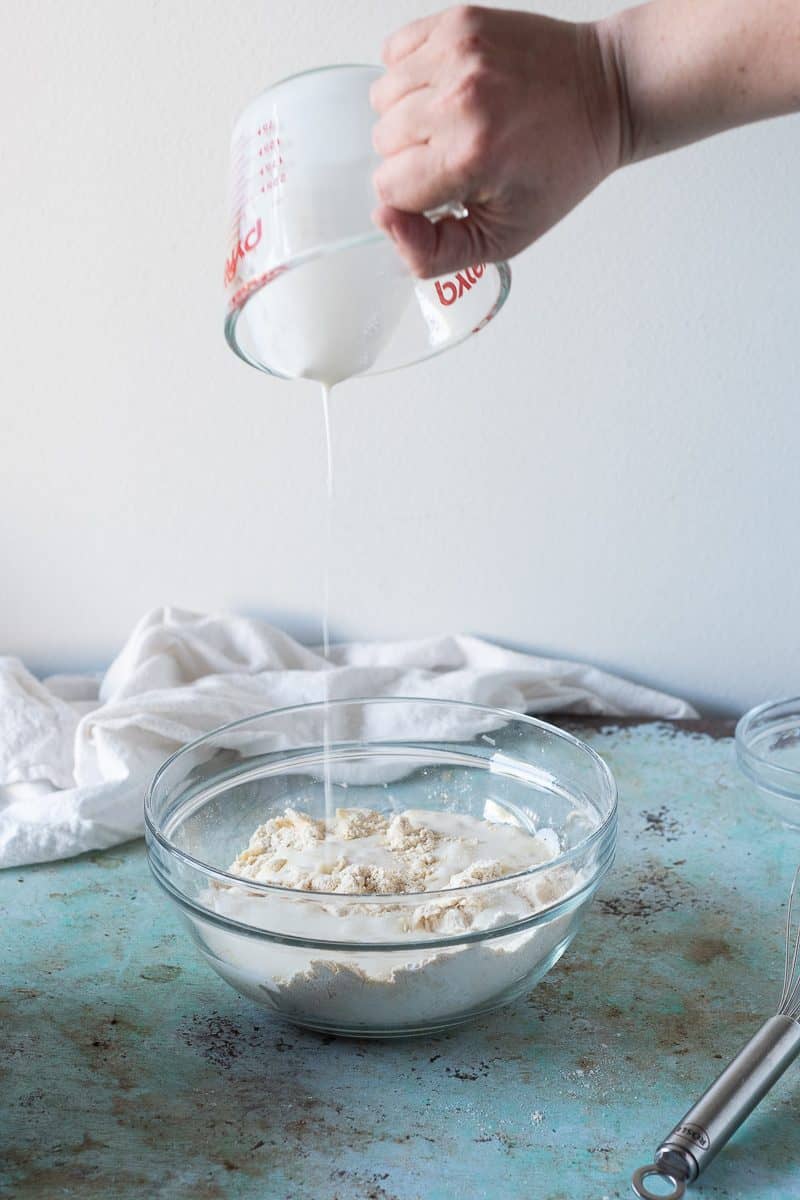Adding buttermilk to the butter and dry ingredients