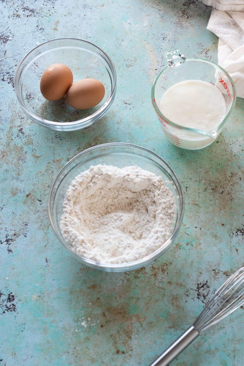 Eggs, buttermilk, and flour mixture