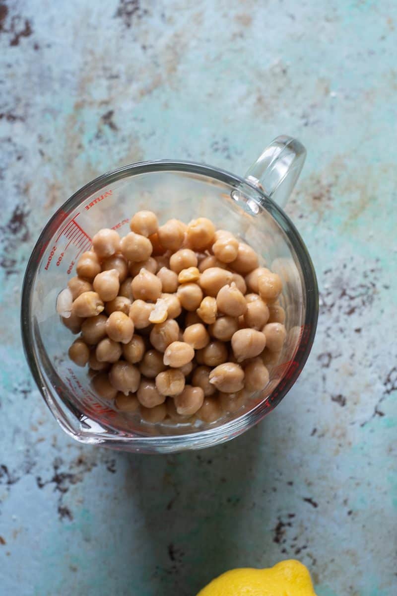 Chickpeas in a measuring cup