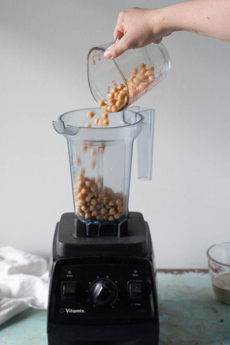 Adding chickpeas to a blender