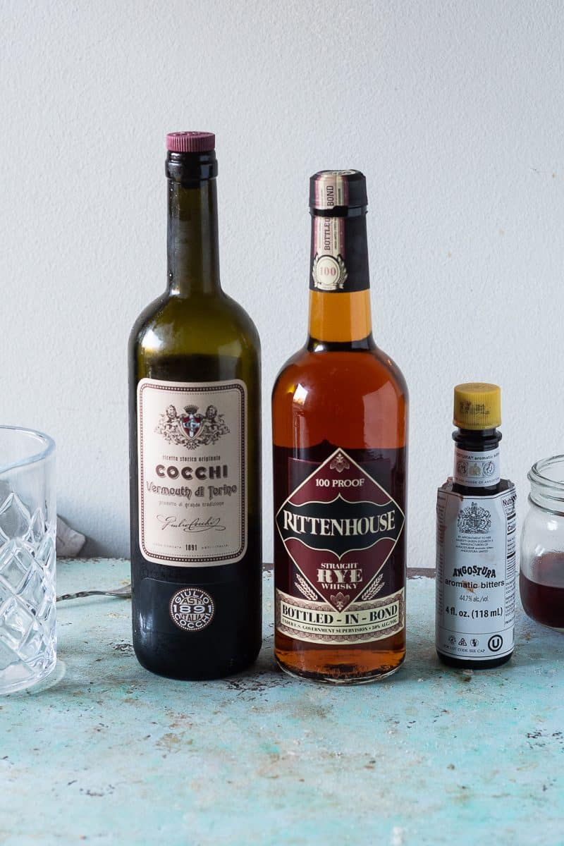 Cocchi di Torino sweet vermouth, Rittenhouse Rye, Angostura bitters